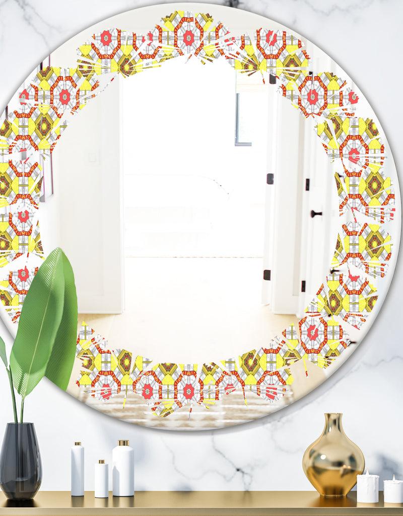 DesignQ Retro Ethnic Abstract Kaleidoscope Design - Modern Round or Oval Wall Mirror - Leaves