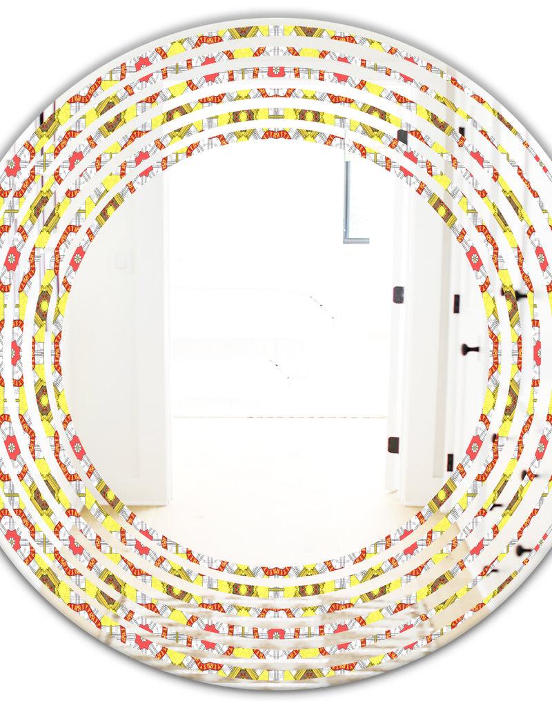 DesignQ Retro Ethnic Abstract Kaleidoscope Design - Modern Round Or Oval Wall Mirror - Wave