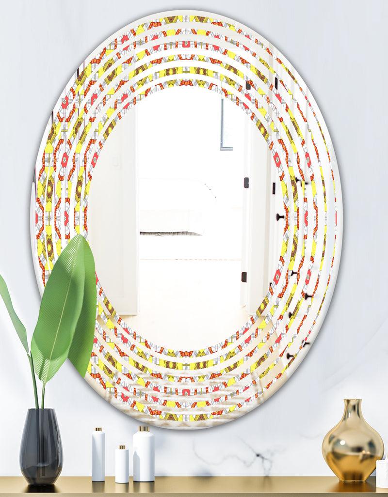 DesignQ Retro Ethnic Abstract Kaleidoscope Design - Modern Round Or Oval Wall Mirror - Wave