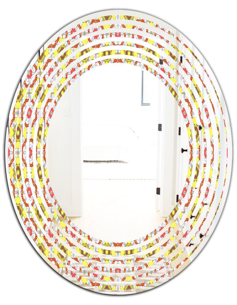 DesignQ Retro Ethnic Abstract Kaleidoscope Design - Modern Round Or Oval Wall Mirror - Wave