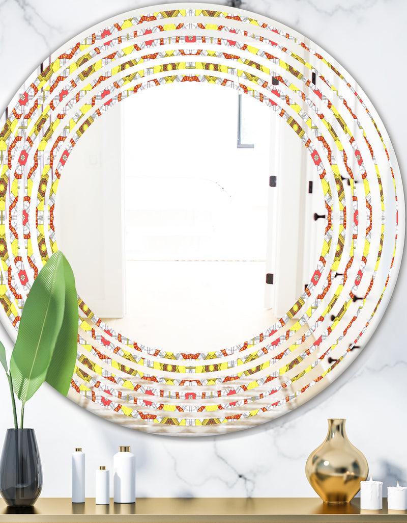 DesignQ Retro Ethnic Abstract Kaleidoscope Design - Modern Round or Oval Wall Mirror - Wave