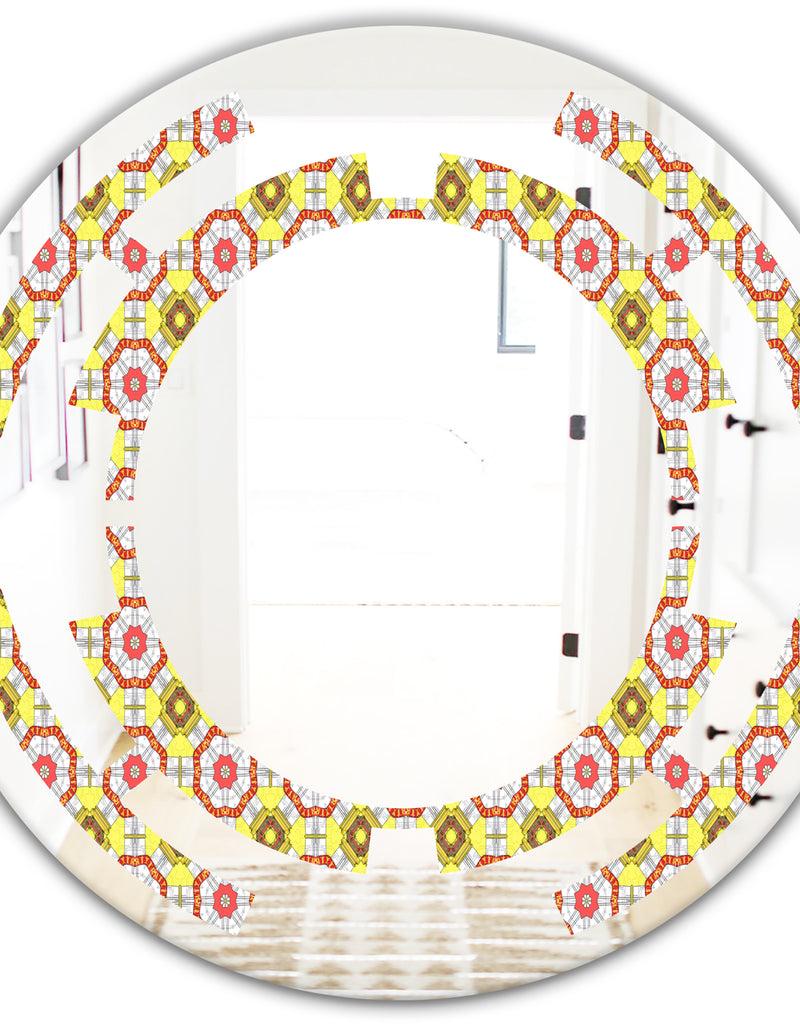DesignQ Retro Ethnic Abstract Kaleidoscope Design - Modern Round Or Oval Wall Mirror - Space