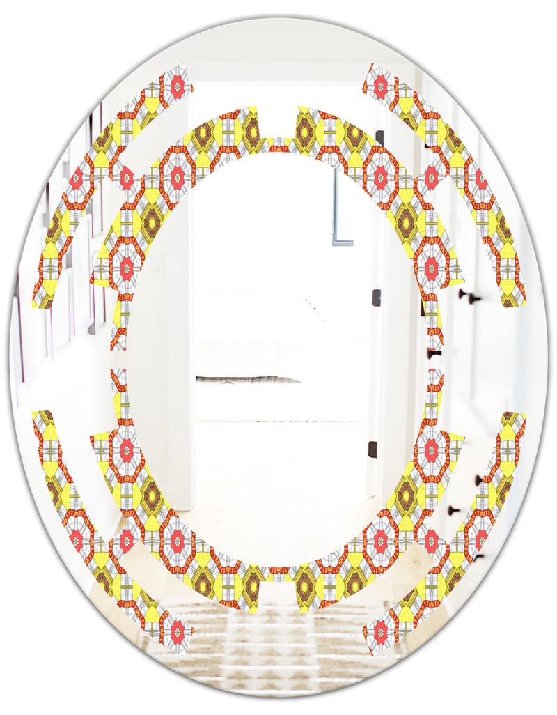 DesignQ Retro Ethnic Abstract Kaleidoscope Design - Modern Round Or Oval Wall Mirror - Space