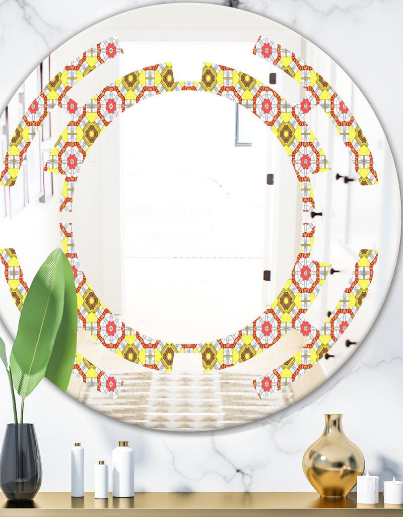 DesignQ Retro Ethnic Abstract Kaleidoscope Design - Modern Round or Oval Wall Mirror - Space