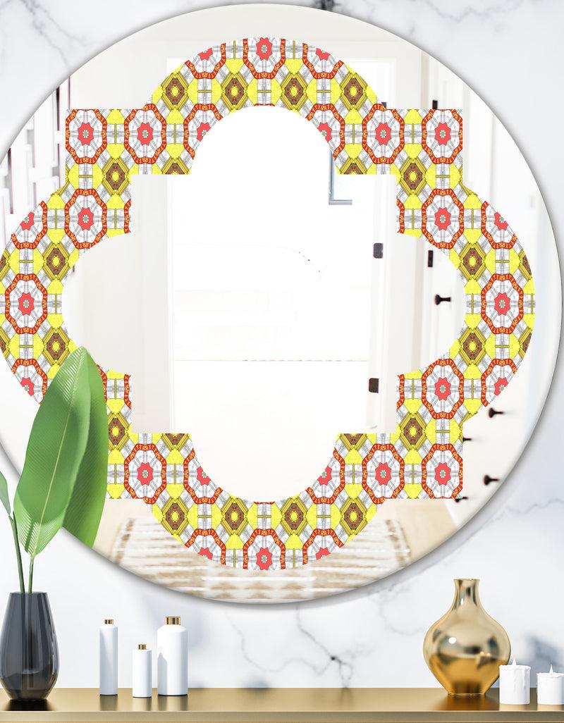 DesignQ Retro Ethnic Abstract Kaleidoscope Design - Modern Round or Oval Wall Mirror - Quatrefoil