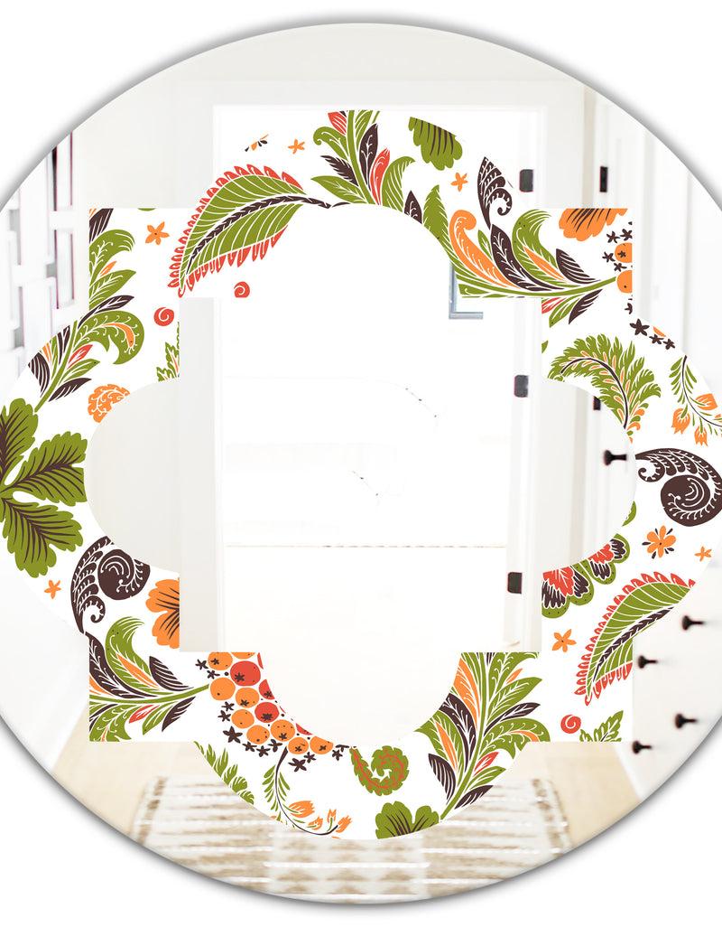 DesignQ Retro Fantasy Flowers I - Modern Round Or Oval Wall Mirror - Quatrefoil