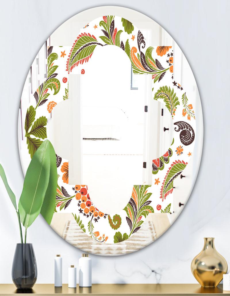 DesignQ Retro Fantasy Flowers I - Modern Round Or Oval Wall Mirror - Quatrefoil