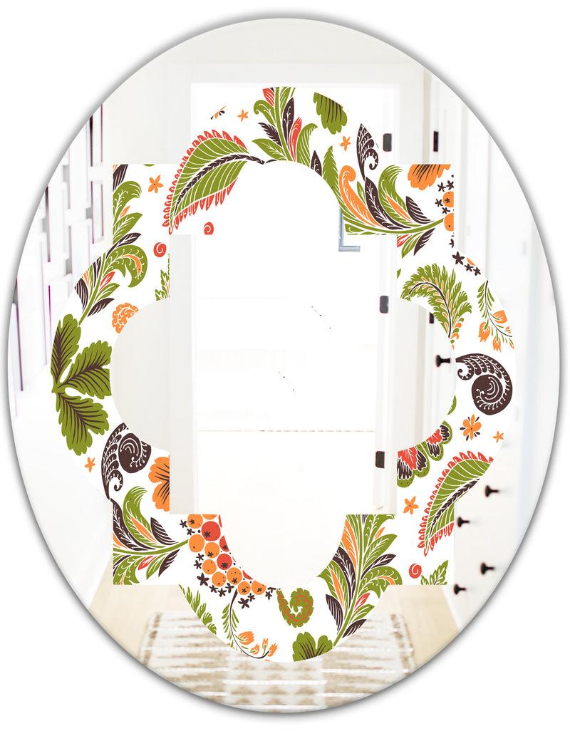 DesignQ Retro Fantasy Flowers I - Modern Round Or Oval Wall Mirror - Quatrefoil
