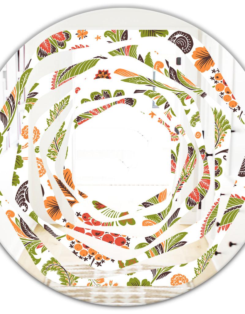 DesignQ Retro Fantasy Flowers I - Modern Round Or Oval Wall Mirror - Whirl