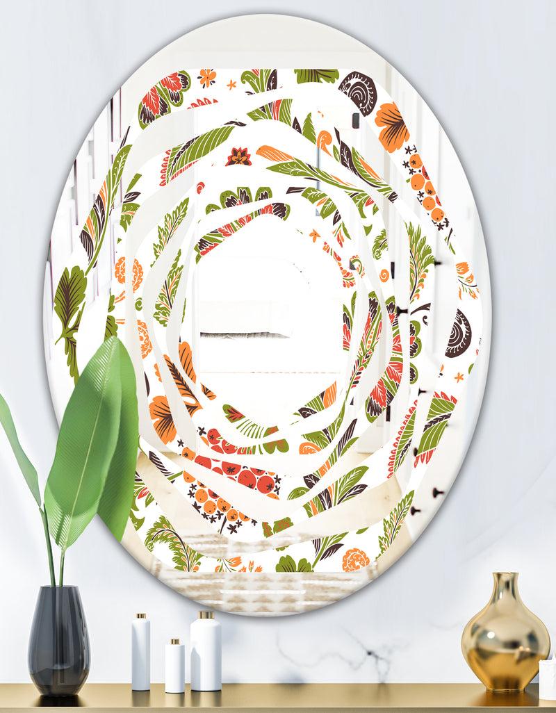 DesignQ Retro Fantasy Flowers I - Modern Round Or Oval Wall Mirror - Whirl