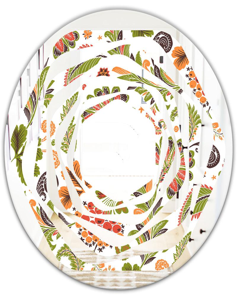 DesignQ Retro Fantasy Flowers I - Modern Round Or Oval Wall Mirror - Whirl