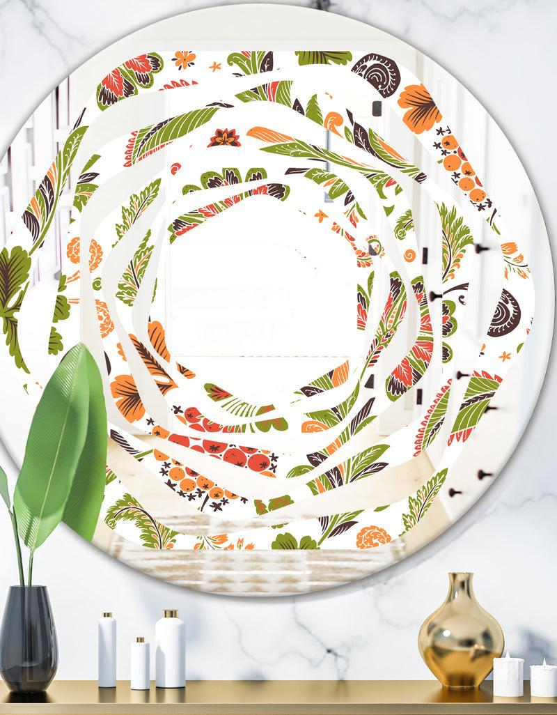 DesignQ Retro Fantasy Flowers I - Modern Round or Oval Wall Mirror - Whirl