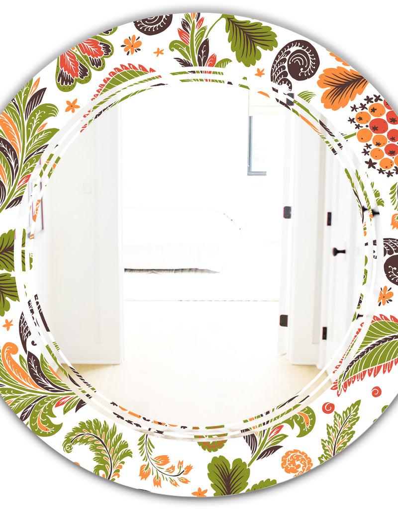 DesignQ Retro Fantasy Flowers I - Modern Round Or Oval Wall Mirror - Triple C