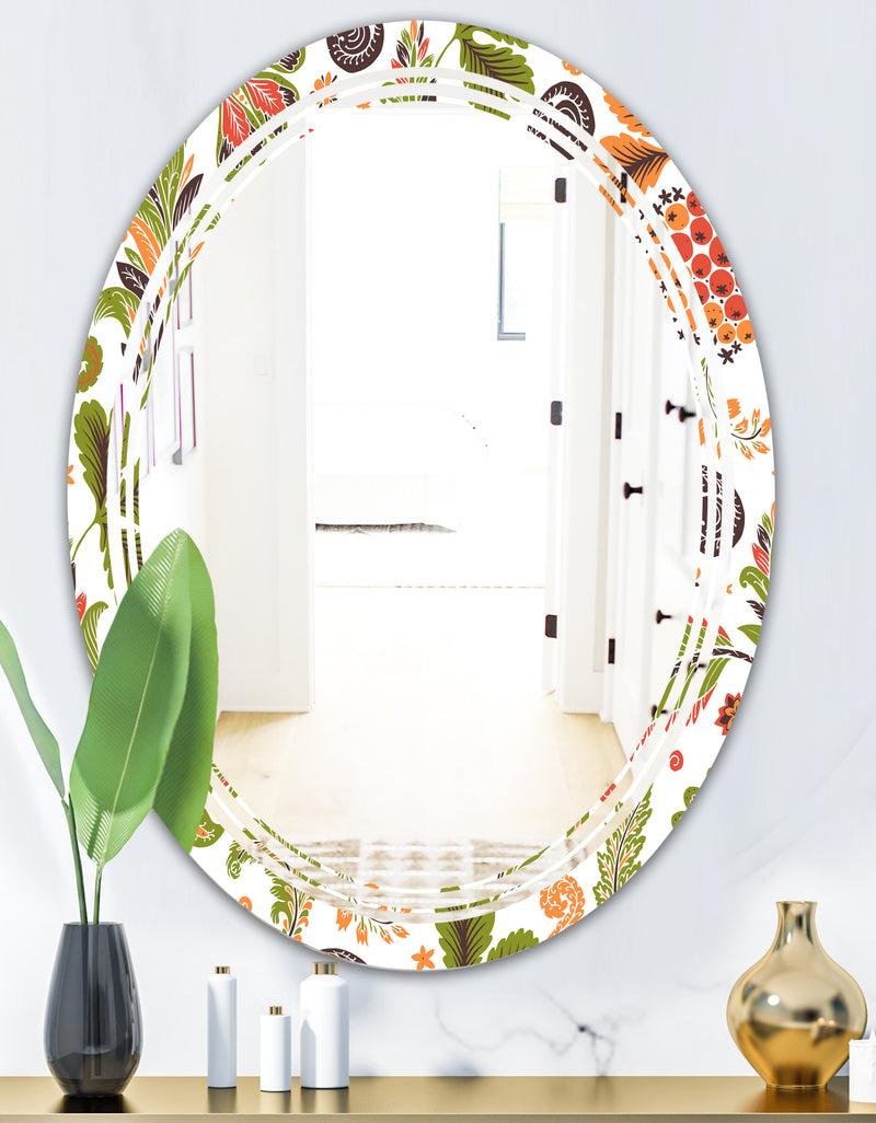 DesignQ Retro Fantasy Flowers I - Modern Round Or Oval Wall Mirror - Triple C