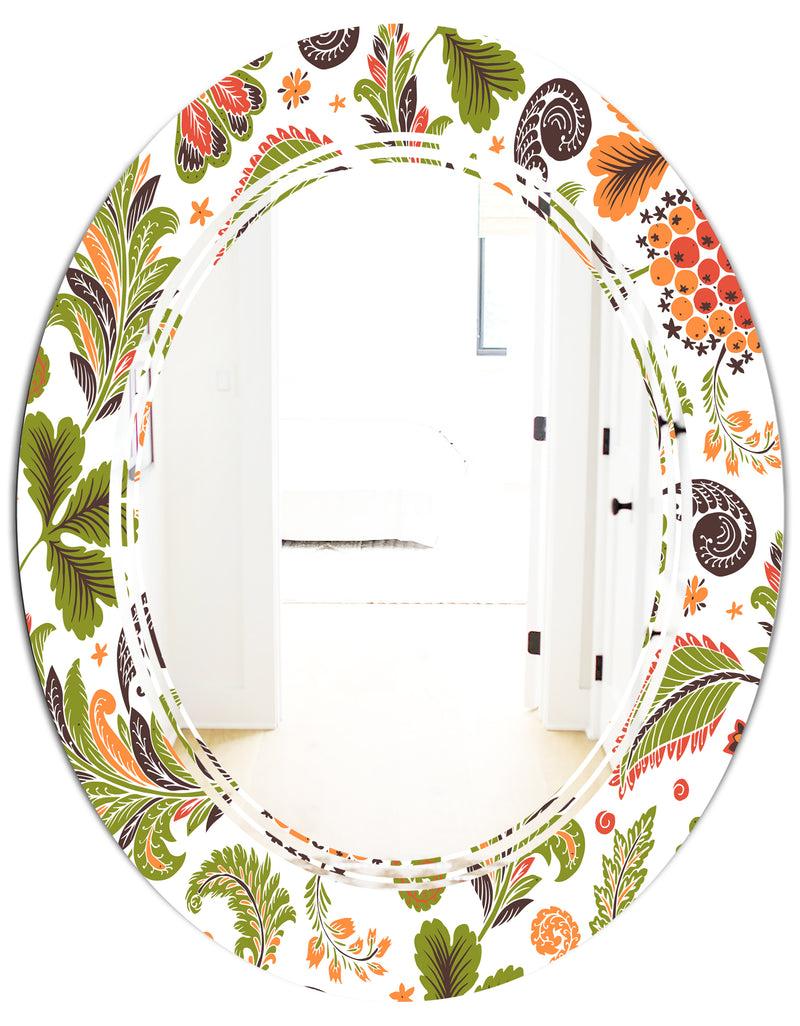 DesignQ Retro Fantasy Flowers I - Modern Round Or Oval Wall Mirror - Triple C