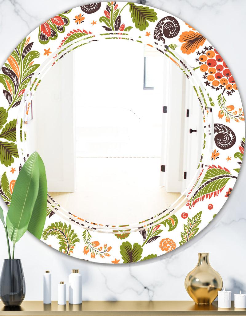 DesignQ Retro Fantasy Flowers I - Modern Round or Oval Wall Mirror - Triple C