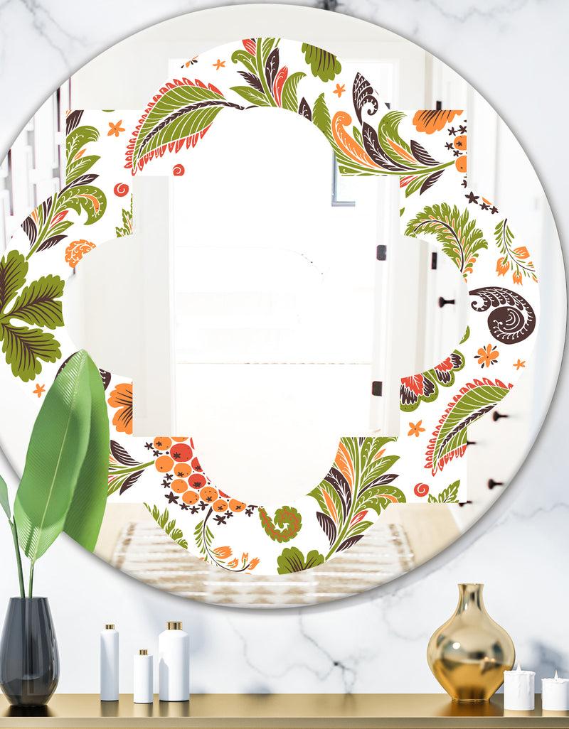 DesignQ Retro Fantasy Flowers I - Modern Round or Oval Wall Mirror - Quatrefoil