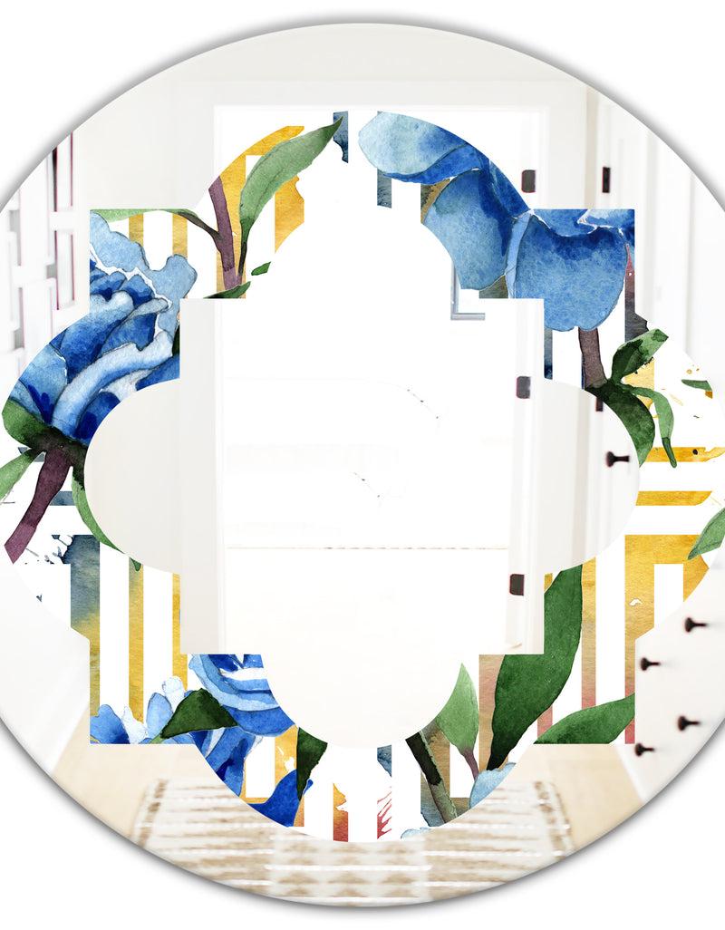 DesignQ Retro Floral Botanical Design I - Modern Round Or Oval Wall Mirror - Quatrefoil