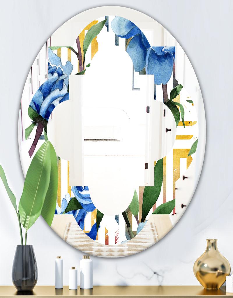 DesignQ Retro Floral Botanical Design I - Modern Round Or Oval Wall Mirror - Quatrefoil