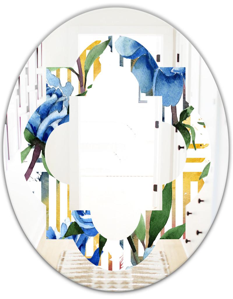 DesignQ Retro Floral Botanical Design I - Modern Round Or Oval Wall Mirror - Quatrefoil
