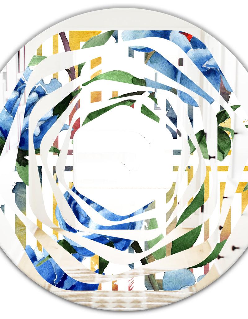 DesignQ Retro Floral Botanical Design I - Modern Round Or Oval Wall Mirror - Whirl