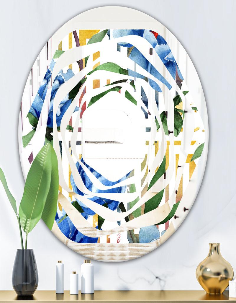 DesignQ Retro Floral Botanical Design I - Modern Round Or Oval Wall Mirror - Whirl