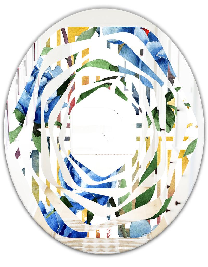 DesignQ Retro Floral Botanical Design I - Modern Round Or Oval Wall Mirror - Whirl
