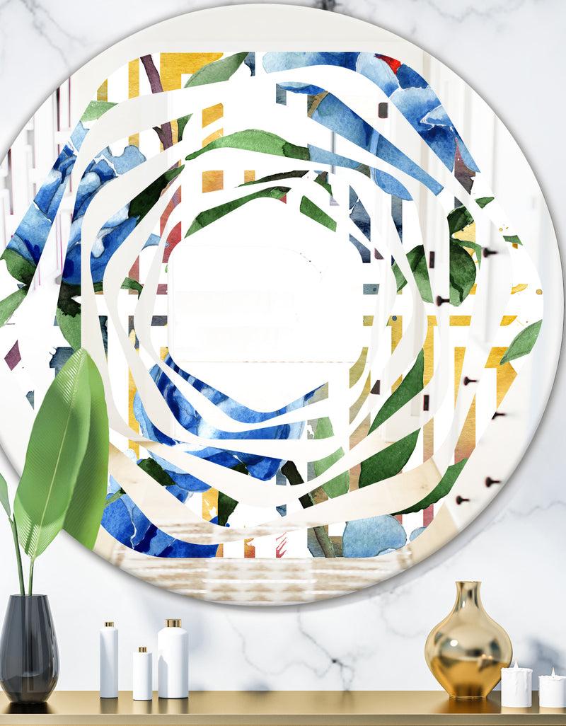 DesignQ Retro Floral Botanical Design I - Modern Round or Oval Wall Mirror - Whirl