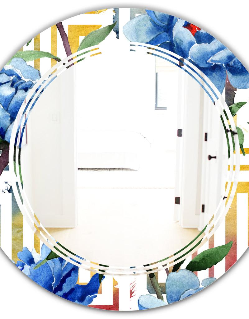 DesignQ Retro Floral Botanical Design I - Modern Round Or Oval Wall Mirror - Triple C