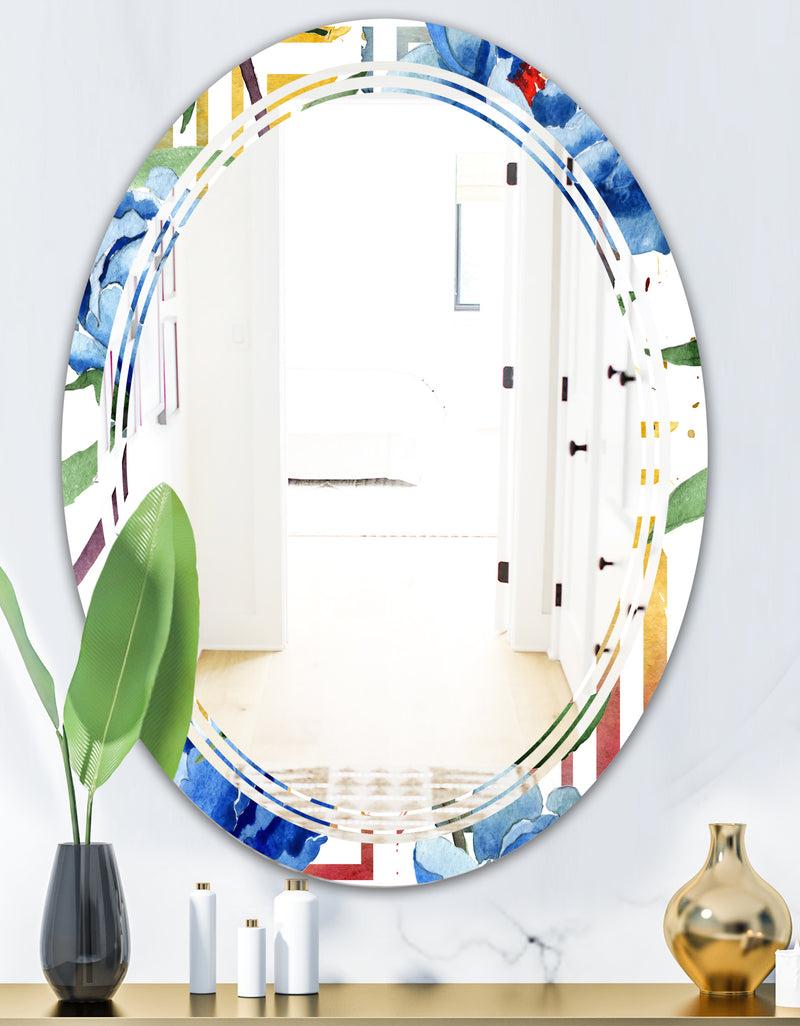 DesignQ Retro Floral Botanical Design I - Modern Round Or Oval Wall Mirror - Triple C