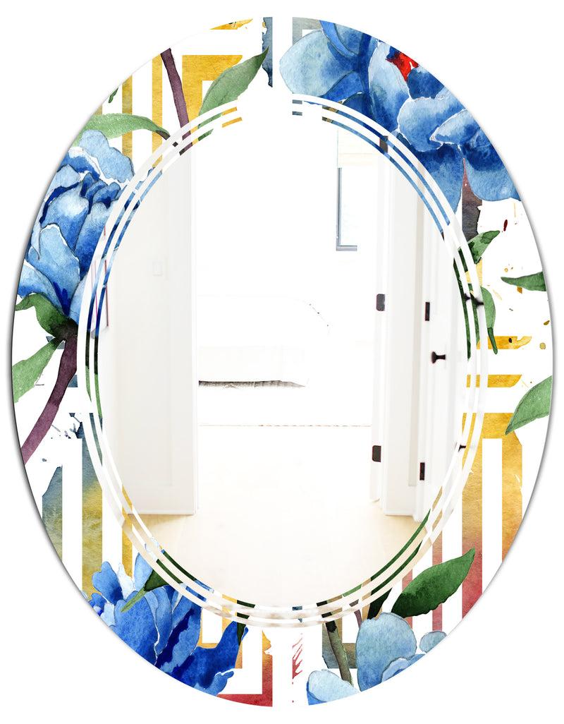 DesignQ Retro Floral Botanical Design I - Modern Round Or Oval Wall Mirror - Triple C