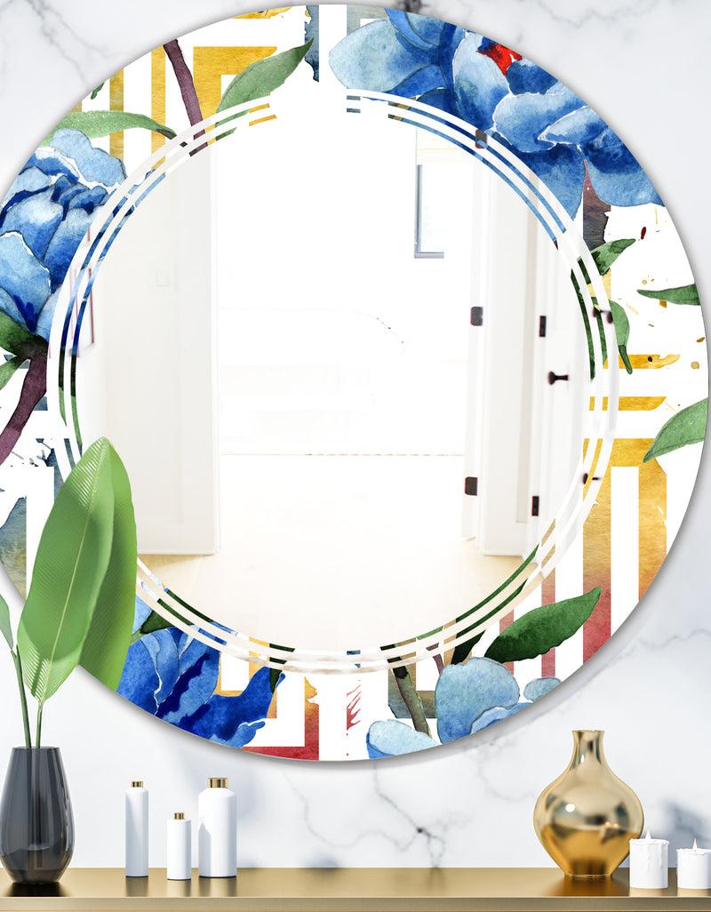 DesignQ Retro Floral Botanical Design I - Modern Round or Oval Wall Mirror - Triple C
