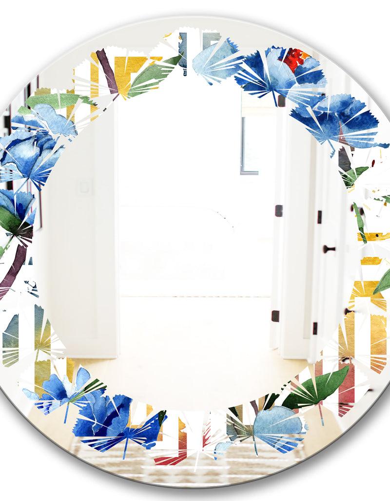 DesignQ Retro Floral Botanical Design I - Modern Round Or Oval Wall Mirror - Leaves