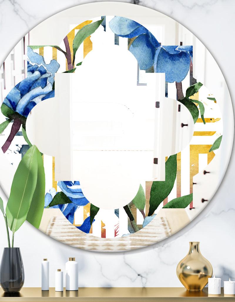 DesignQ Retro Floral Botanical Design I - Modern Round or Oval Wall Mirror - Quatrefoil