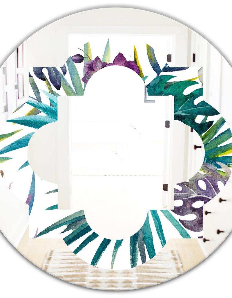 DesignQ Retro Floral Botanical Design II - Modern Round Or Oval Wall Mirror - Quatrefoil