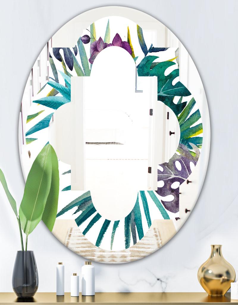 DesignQ Retro Floral Botanical Design II - Modern Round Or Oval Wall Mirror - Quatrefoil