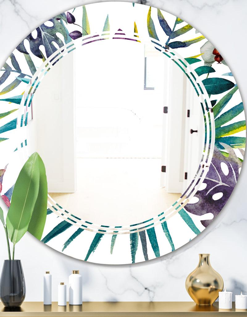 DesignQ Retro Floral Botanical Design II - Modern Round or Oval Wall Mirror - Triple C