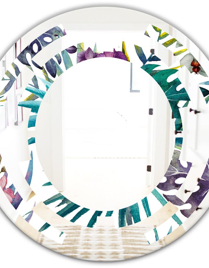 DesignQ Retro Floral Botanical Design II - Modern Round Or Oval Wall Mirror - Space