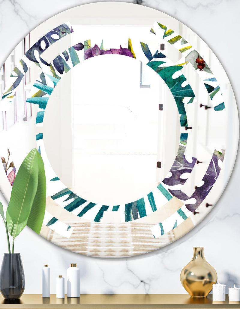 DesignQ Retro Floral Botanical Design II - Modern Round or Oval Wall Mirror - Space