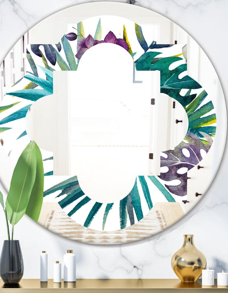 DesignQ Retro Floral Botanical Design II - Modern Round or Oval Wall Mirror - Quatrefoil