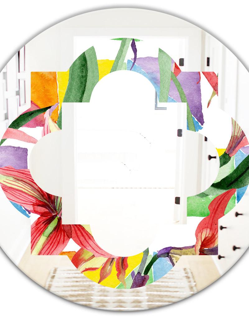 DesignQ Retro Floral Botanical I - Cottage Round Or Oval Wall Mirror - Quatrefoil