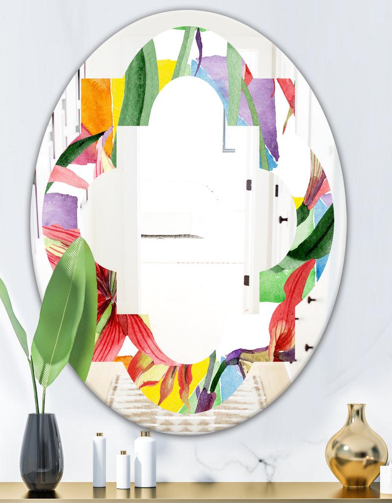 DesignQ Retro Floral Botanical I - Cottage Round Or Oval Wall Mirror - Quatrefoil