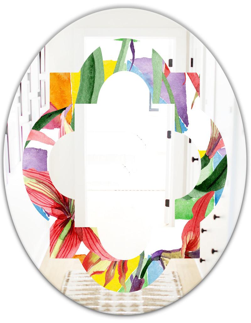 DesignQ Retro Floral Botanical I - Cottage Round Or Oval Wall Mirror - Quatrefoil