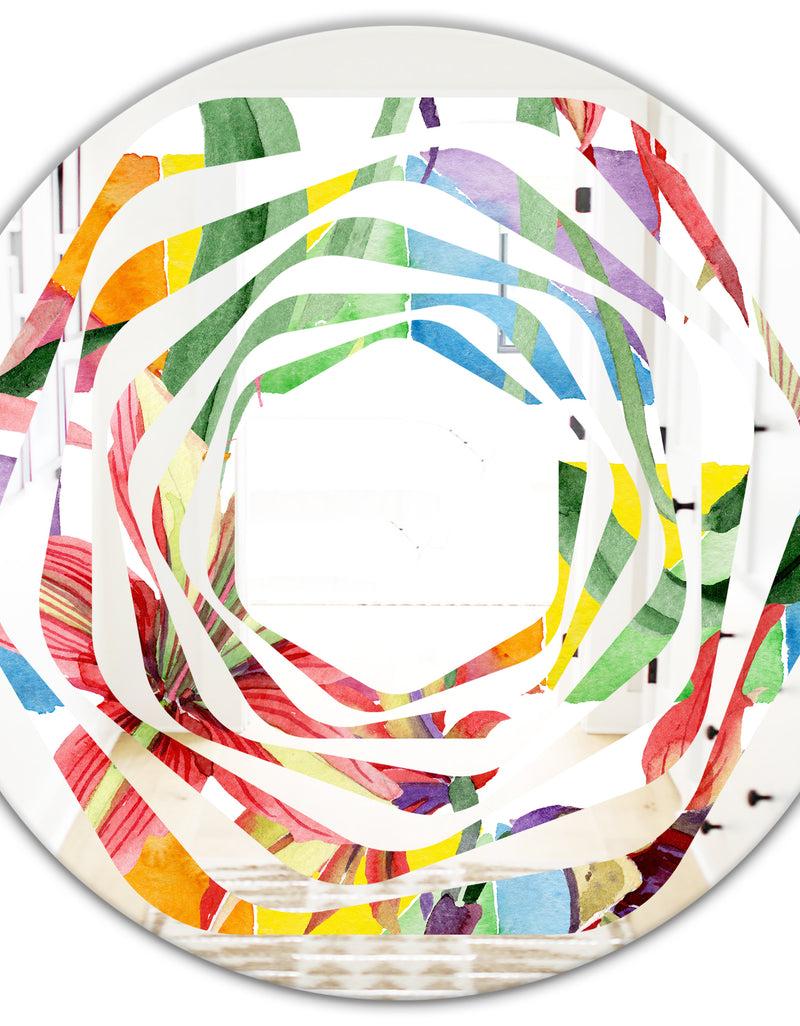 DesignQ Retro Floral Botanical I - Cottage Round Or Oval Wall Mirror - Whirl