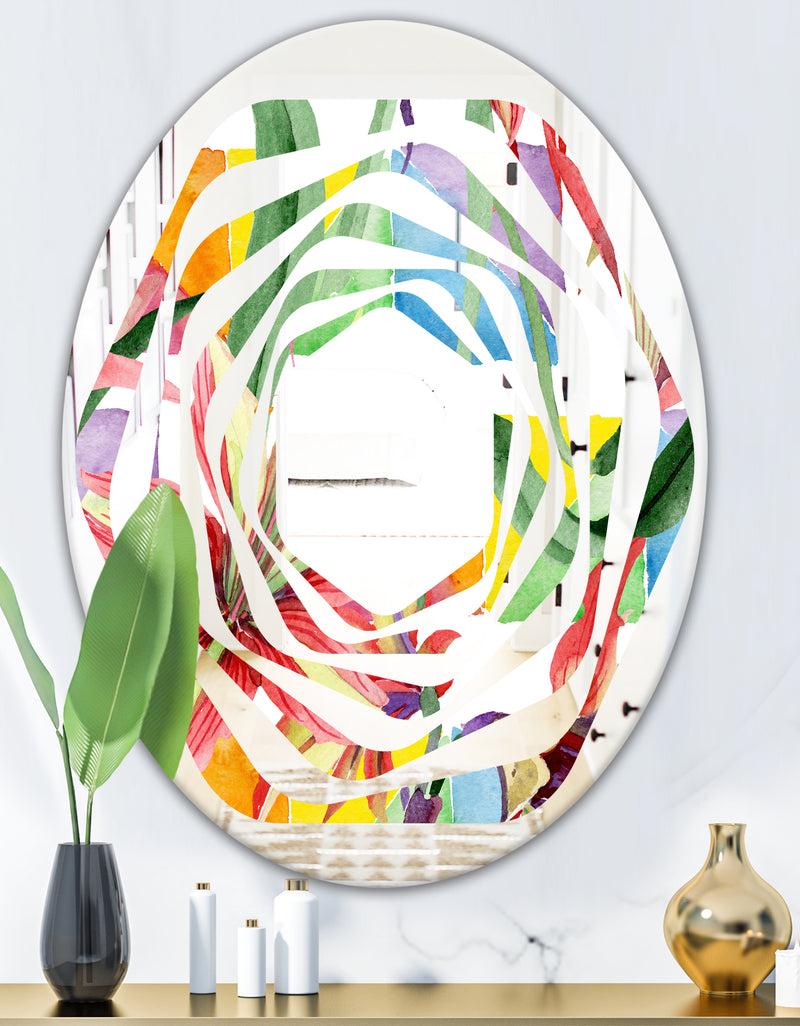DesignQ Retro Floral Botanical I - Cottage Round Or Oval Wall Mirror - Whirl