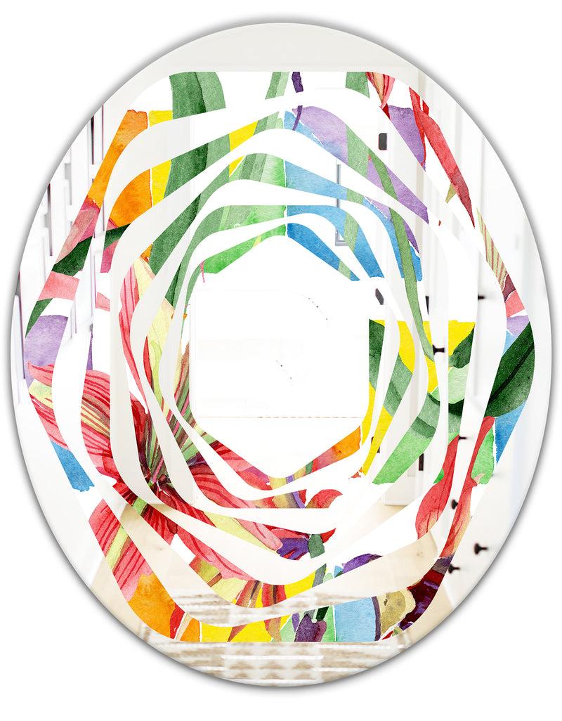 DesignQ Retro Floral Botanical I - Cottage Round Or Oval Wall Mirror - Whirl