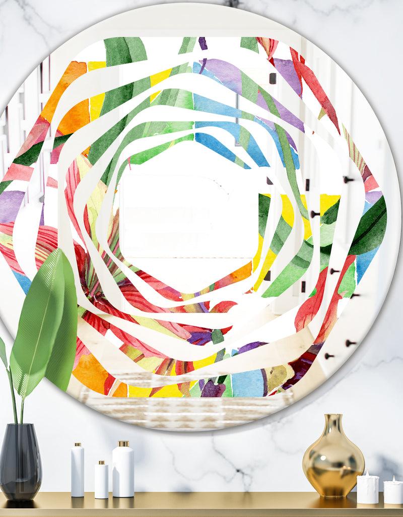 DesignQ Retro Floral Botanical I - Cottage Round or Oval Wall Mirror - Whirl