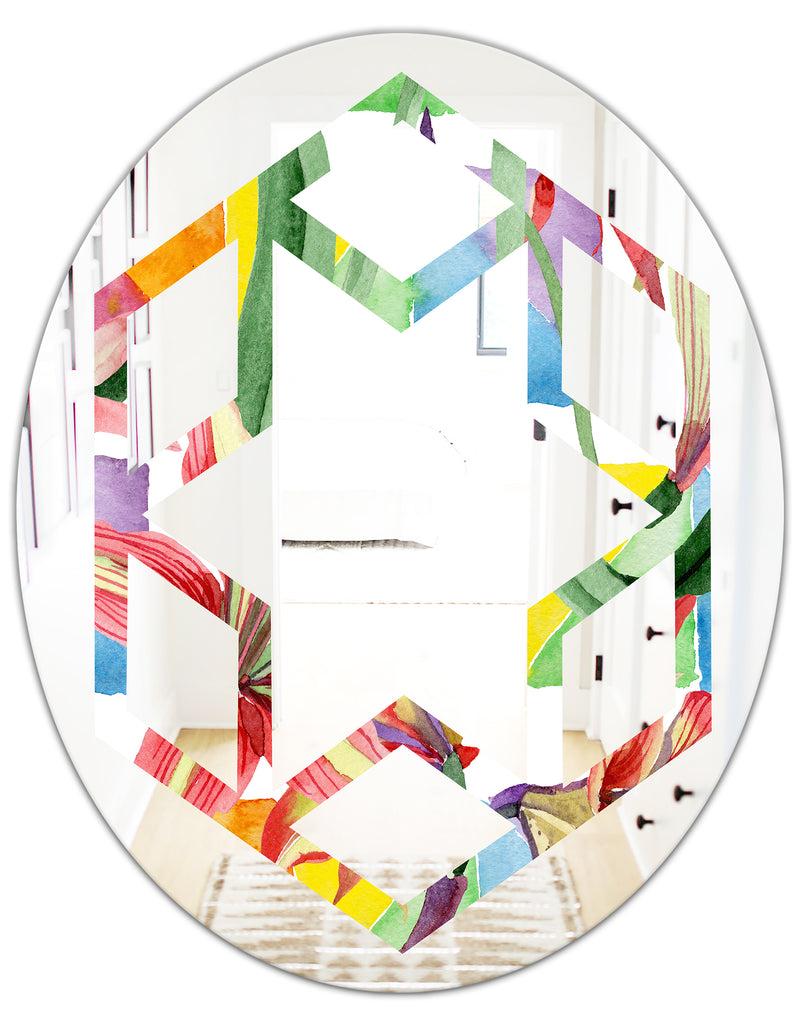 DesignQ Retro Floral Botanical I - Cottage Round Or Oval Wall Mirror - Hexagon Star