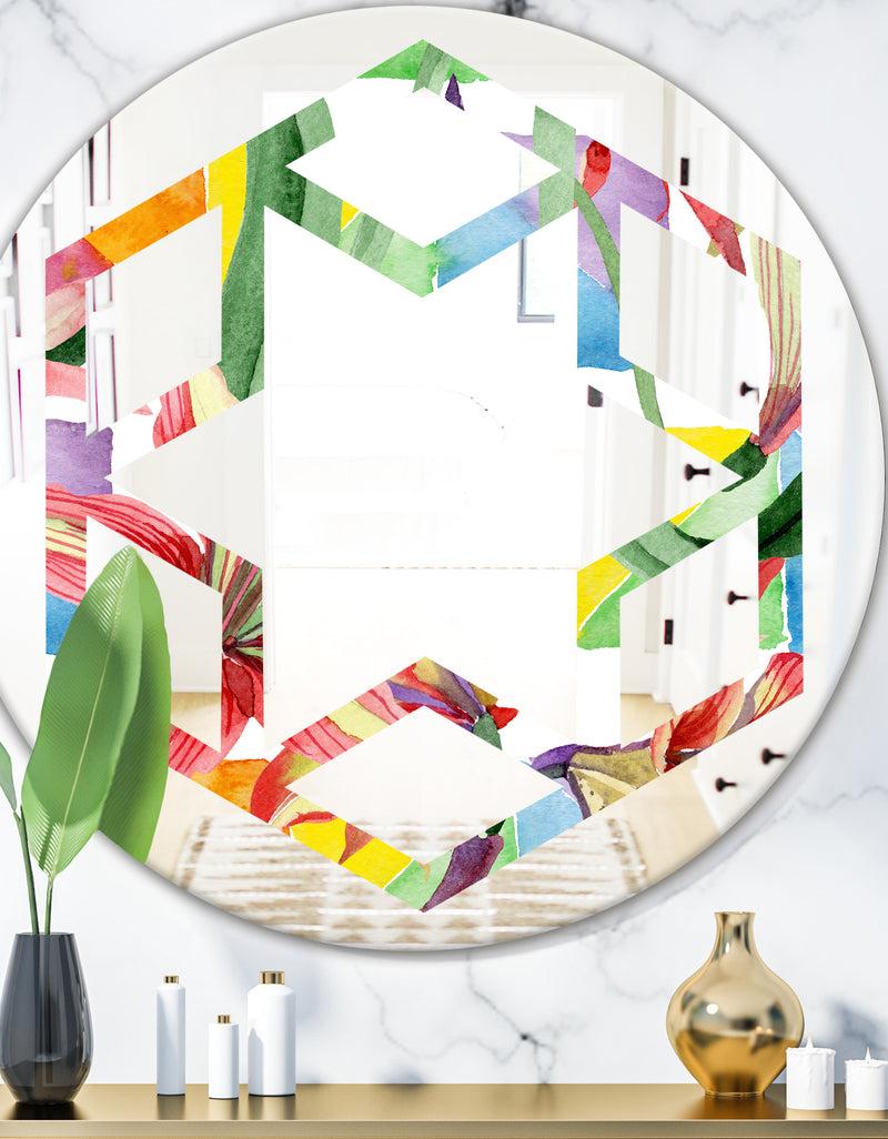 DesignQ Retro Floral Botanical I - Cottage Round or Oval Wall Mirror - Hexagon Star