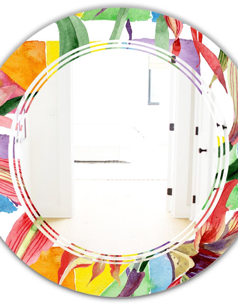 DesignQ Retro Floral Botanical I - Cottage Round Or Oval Wall Mirror - Triple C